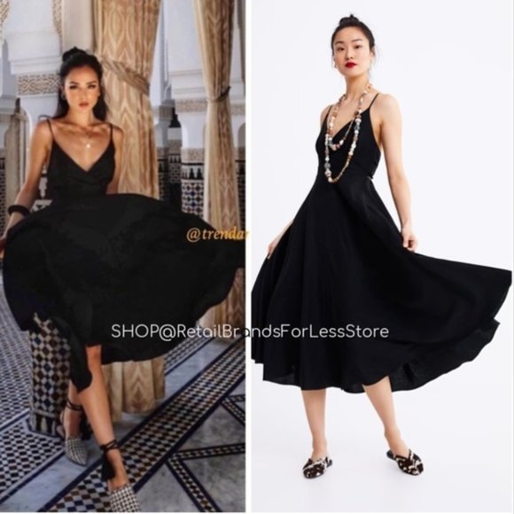 ZARA BLACK LINEN WRAP BOW TIE BACK MIDI MAXI DRESS $69.90 - Picture 6 of 14